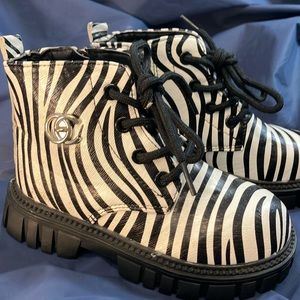 s
Mini Animal Vibes Combat Boots - Black/White
